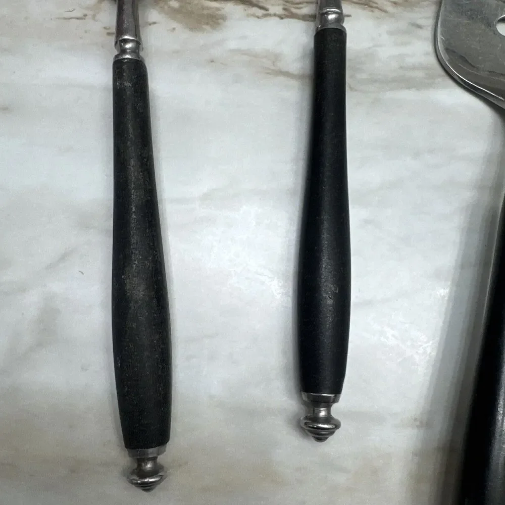 3 Vintage MCM Oxford Hall Stainless Japan Serving Flatware‎ Black Handles